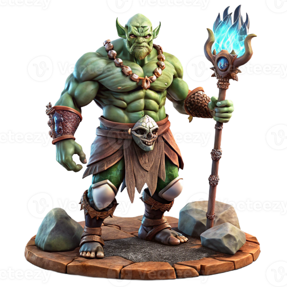 dramatic contemporary A Powerful Muscular Orc Shaman Wielding a original png