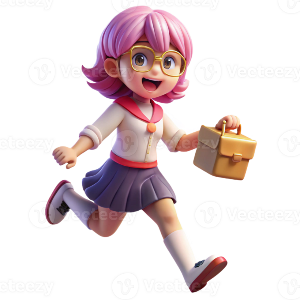 stunning minimalist A Cheerful Schoolgirl with Short Pink genuine png