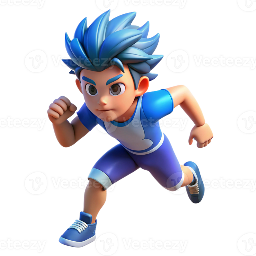 dramatic creative A Determined Athlete with Spiky Blue Hair professional png