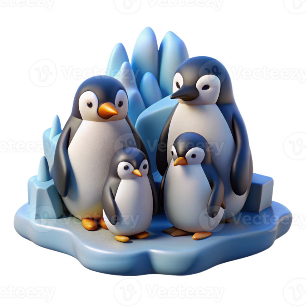 vibrant classic A group of penguins huddled together on an icy landscape, cold tones, realistic style high quality png