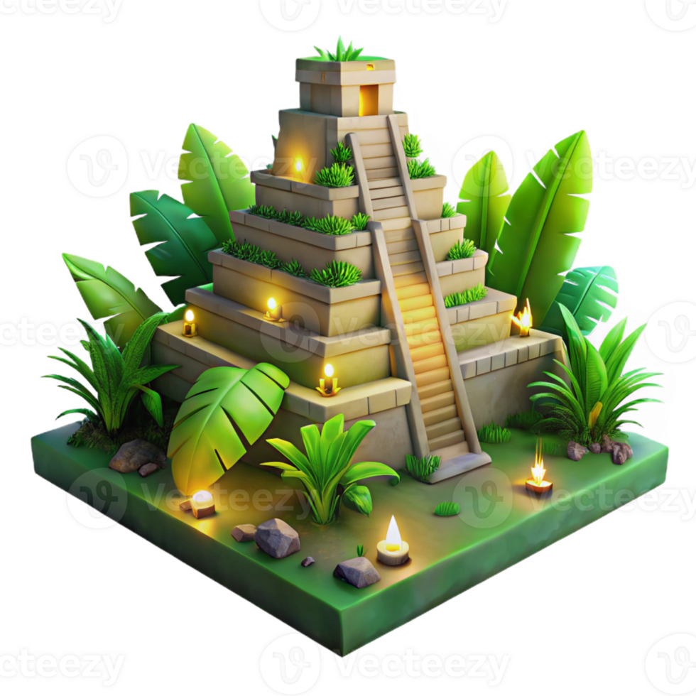 wonderful vintage A Crumbling Mayan Pyramid Overgrown with 4K png