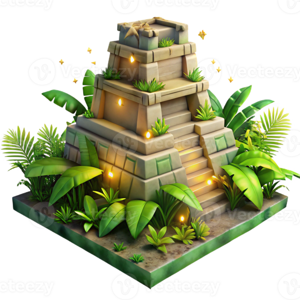 vibrant abstract A Crumbling Mayan Pyramid Overgrown with professional png