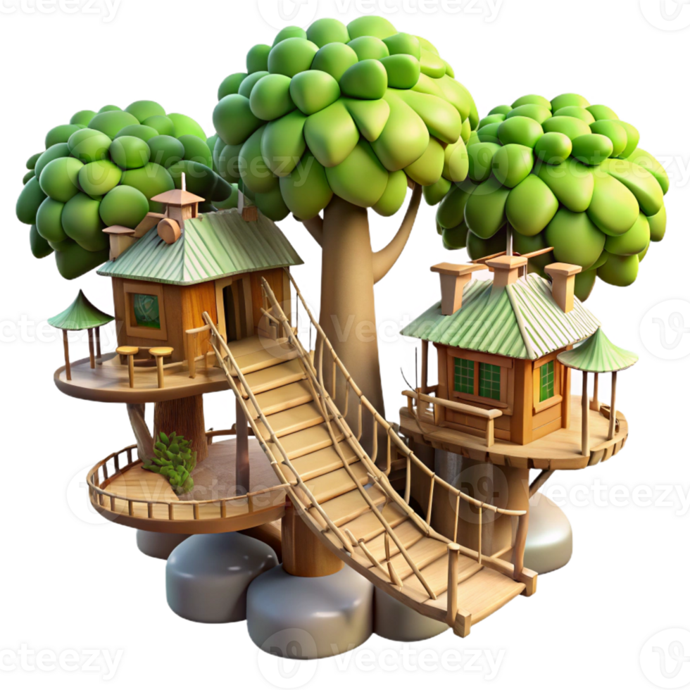 extraordinary artistic A Treehouse Village Connected by Rope detailed png
