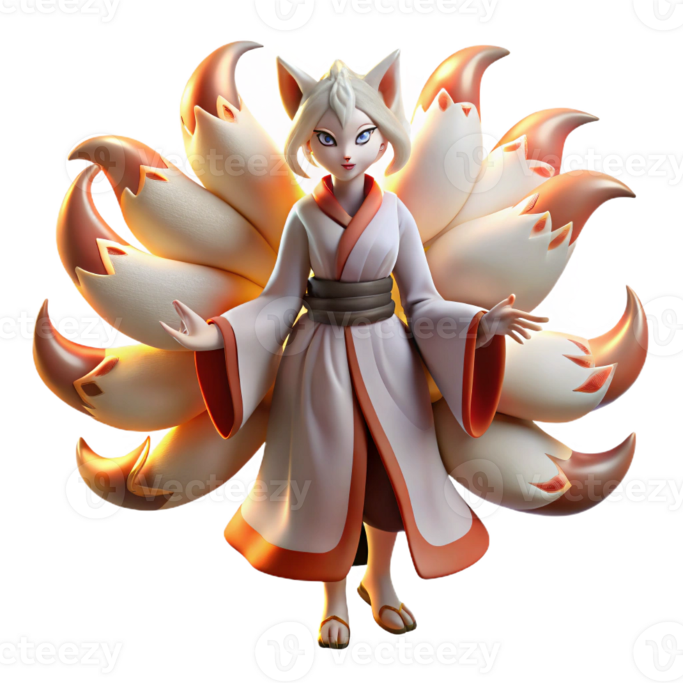 wonderful contemporary A Cunning Kitsune with Nine Tails premium png