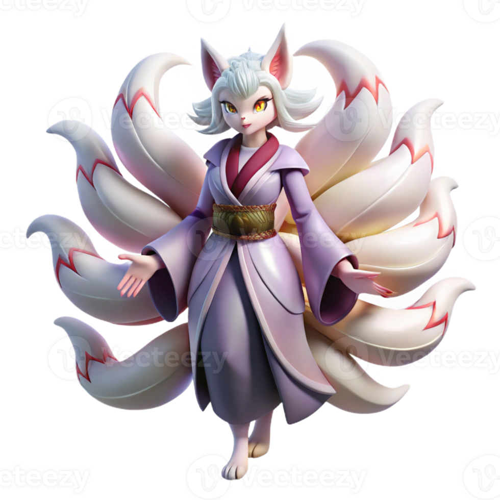 beautiful contemporary A Cunning Kitsune with Nine Tails high resolution png