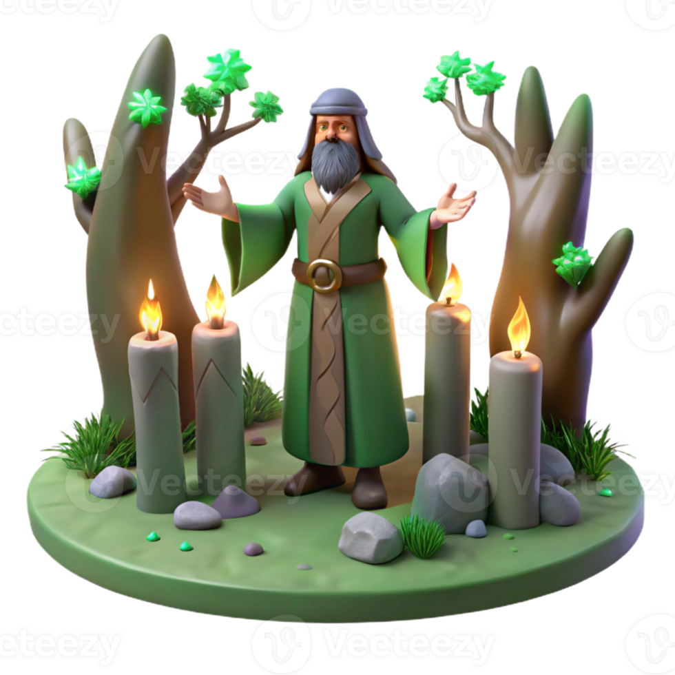 serene traditional A Wise Druid Performing a Ritual in a professional png