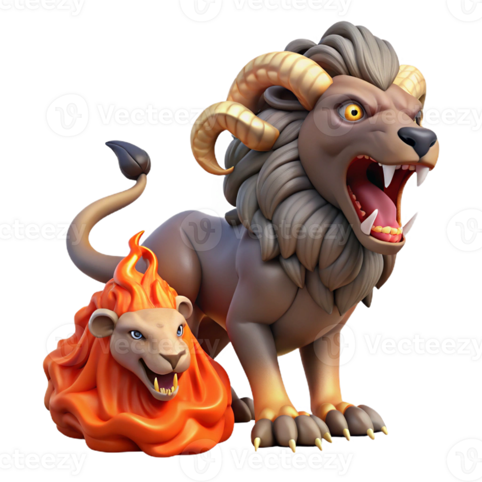 vibrant modern A Fearsome Chimera with the Head of a detailed png