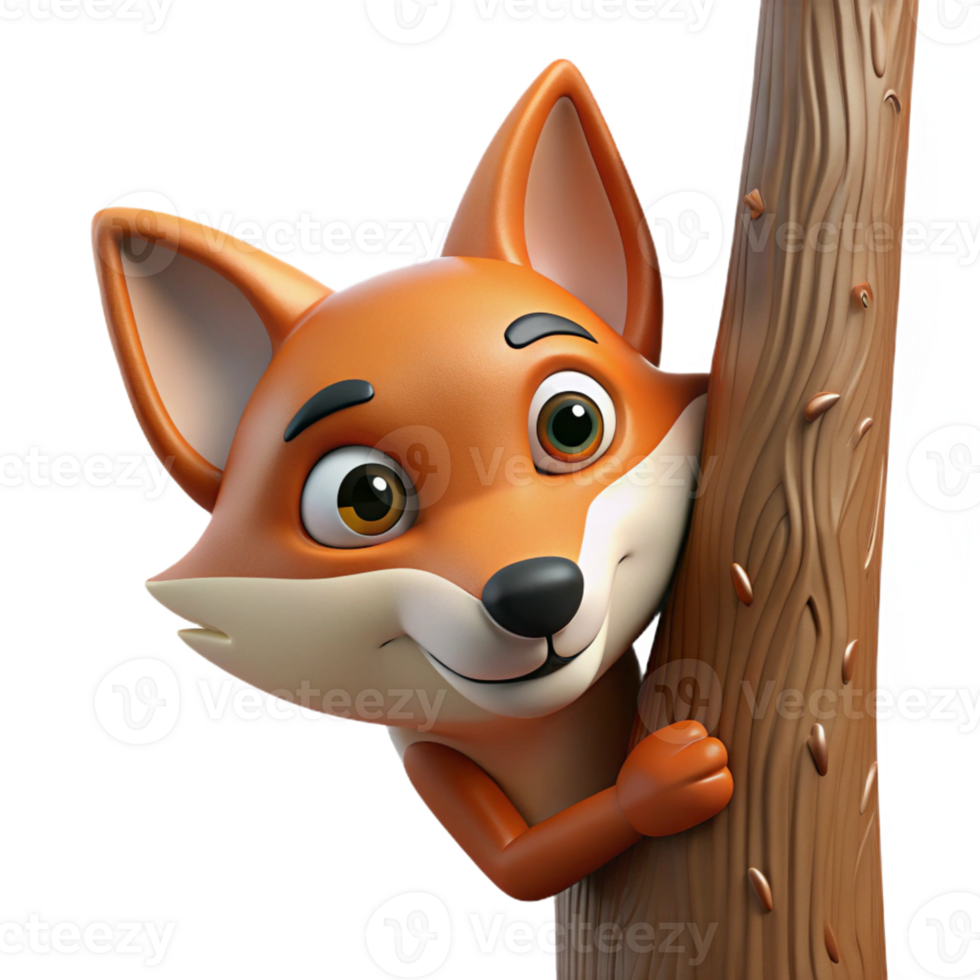 impressive modern A Sly Fox Peering out from Behind a Tree original png