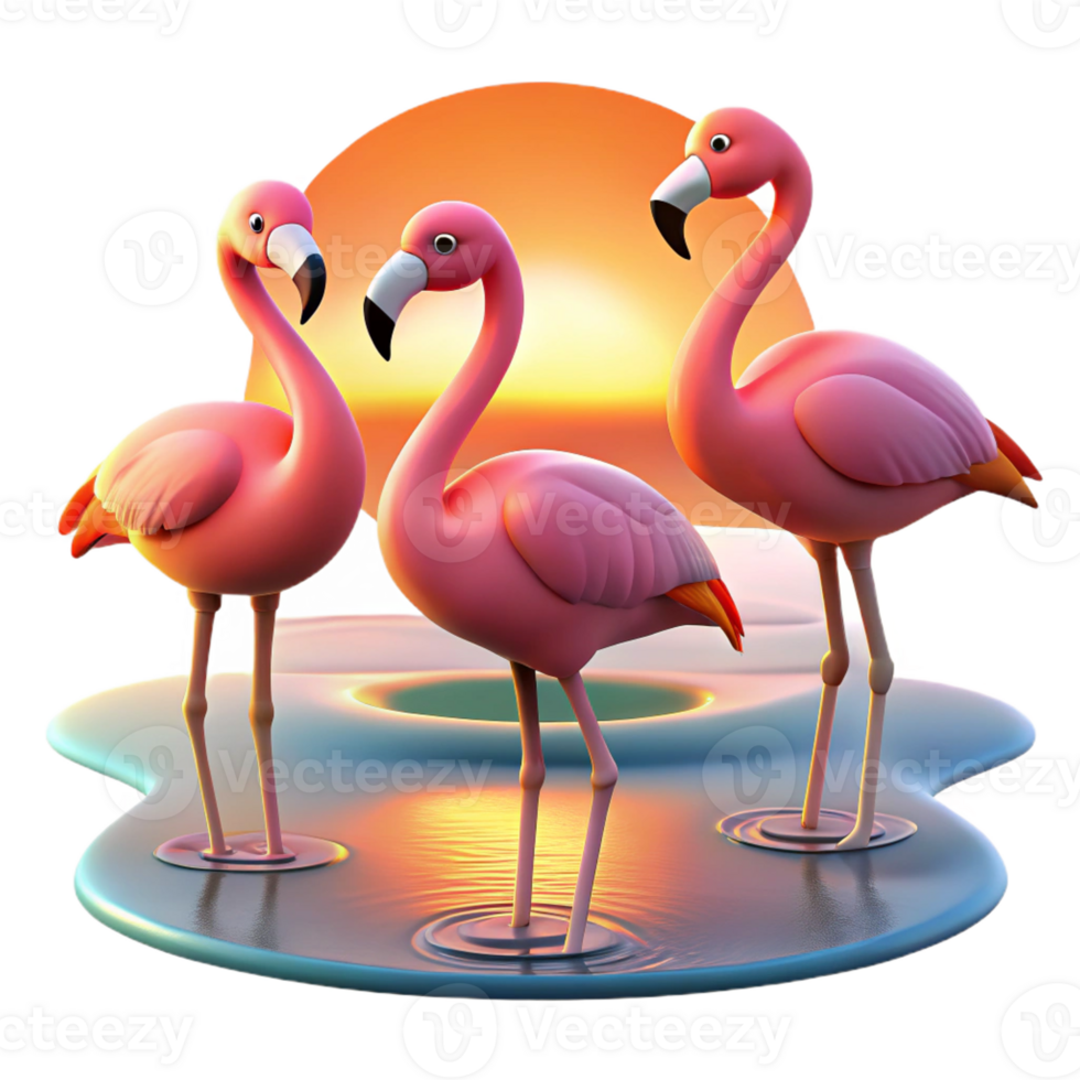 dramatic minimalist A Group of Flamingos Wading in a Shallow professional png