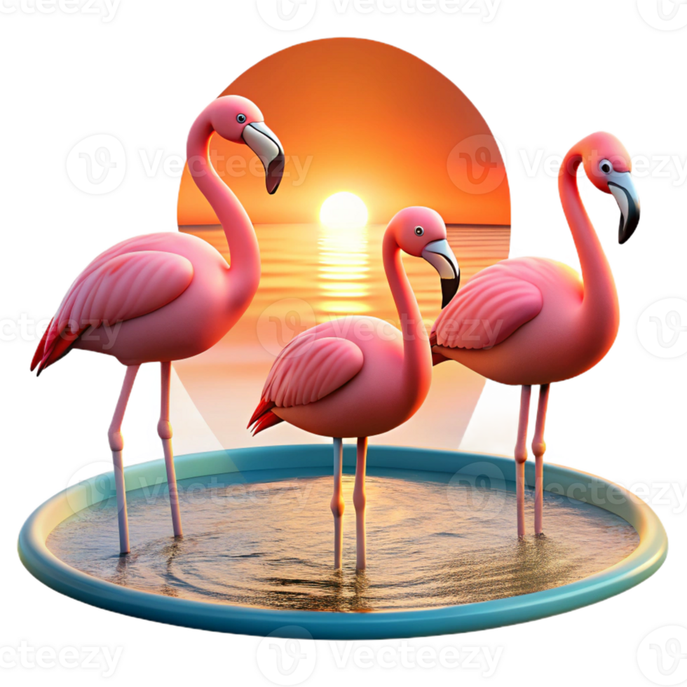 dramatic abstract A Group of Flamingos Wading in a Shallow detailed png