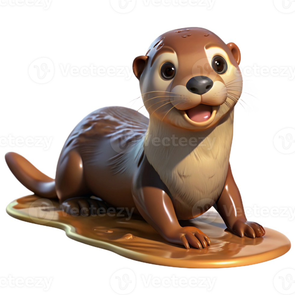 elegant creative A Playful Otter Sliding Down a Muddy detailed png