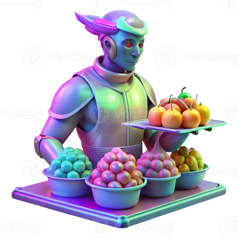 beautiful modern Cyberpunk Street Vendor Selling Exotic professional png