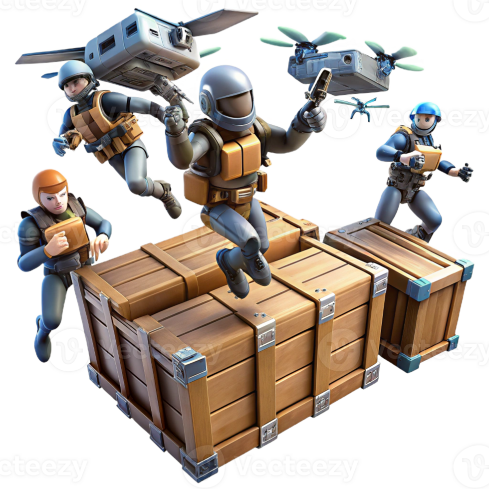 stunning abstract A Group of Space Pirates Battling Robotic detailed png