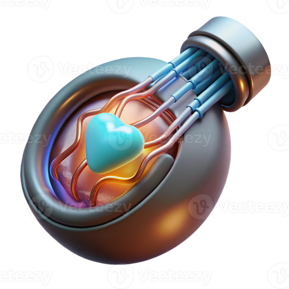 bold immaculate High-tech medical implant with glowing core and intricate wiring with Transparent Background 8K png