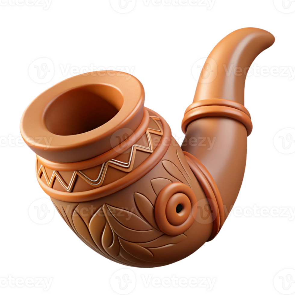 sumptuous remarkable Professional render, hyper-specific, isolated cutout of a tribal clay pipe, stylized animal form, intricate carving with Transparent Background png