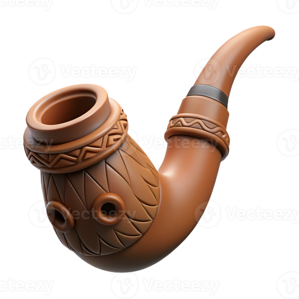 wonderful art deco Professional render, hyper-specific, isolated cutout of a tribal clay pipe, stylized animal form, intricate carving with Transparent Background elite png