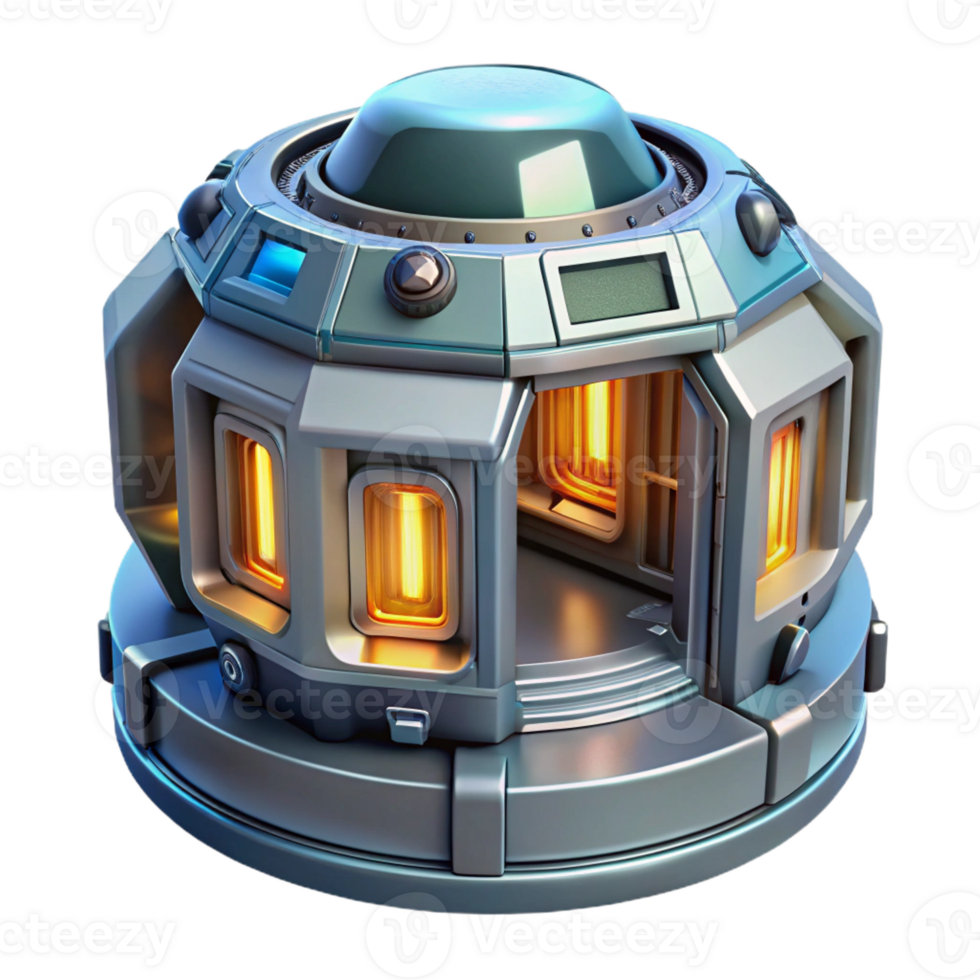 gorgeous sought-after Ultra-detailed, isolated cutout concept art style rendering of a single, advanced stasis pod, displaying intricate control panels with Transparent Background png