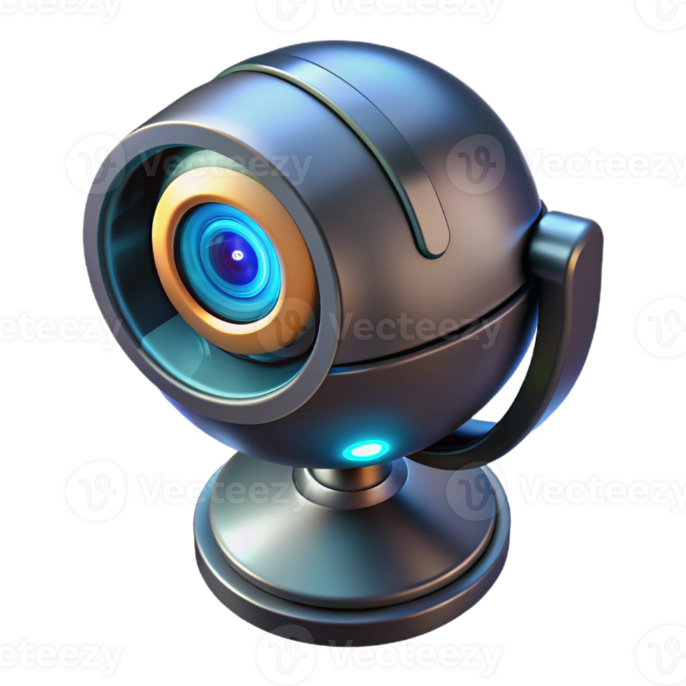 mesmerizing traditional Futuristic security camera with glowing lens and rotating housing with Transparent Background elite png