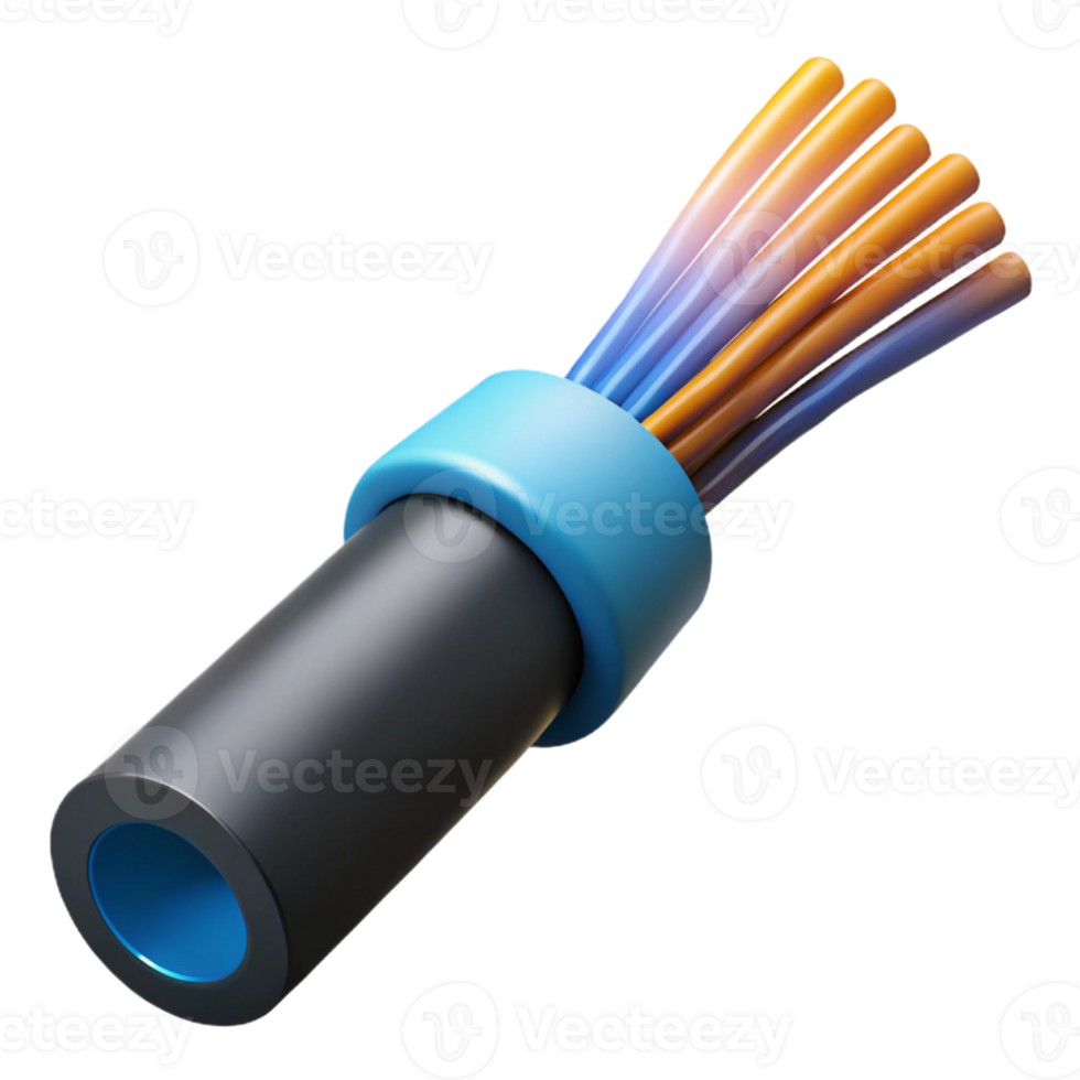 majestic sought-after Professional render, isolated cutout, ultra-detailed, photorealistic, hyper-specific depiction of a single fiber optic cable with light pulses, with Transparent Background png