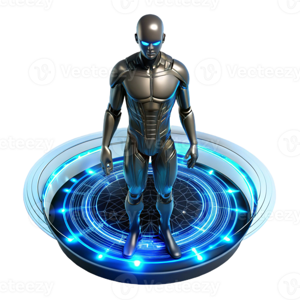 elegant artistic A Lone Cyborg with Glowing Blue high quality png
