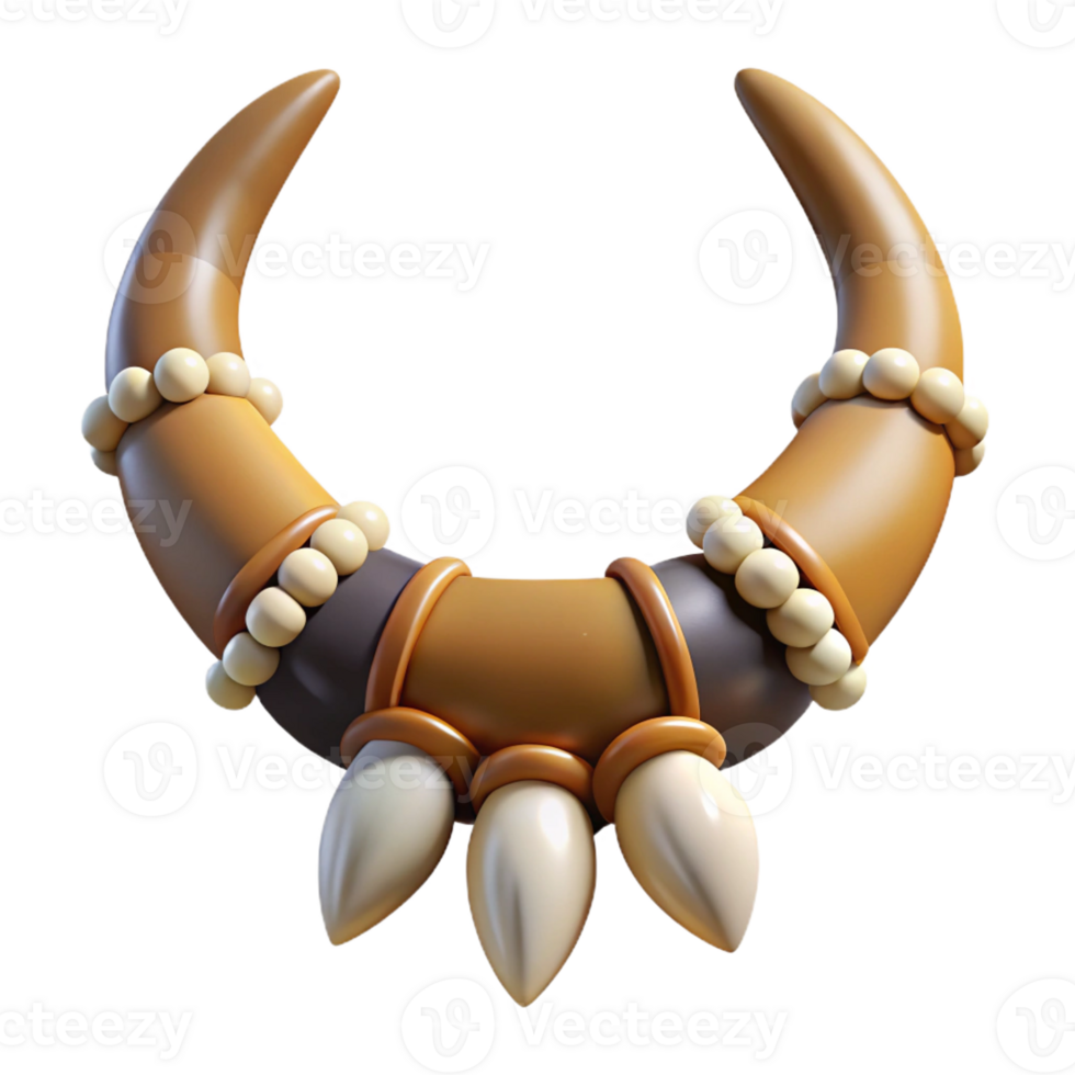 spectacular celebrated Ultra-detailed, photorealistic, isolated cutout, tribal man's necklace, animal teeth, claws, bone beads with Transparent Background png