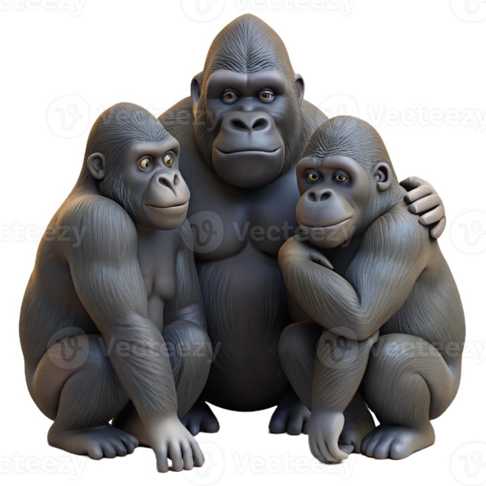 dramatic contemporary A Group of Gorillas Grooming Each Other detailed png