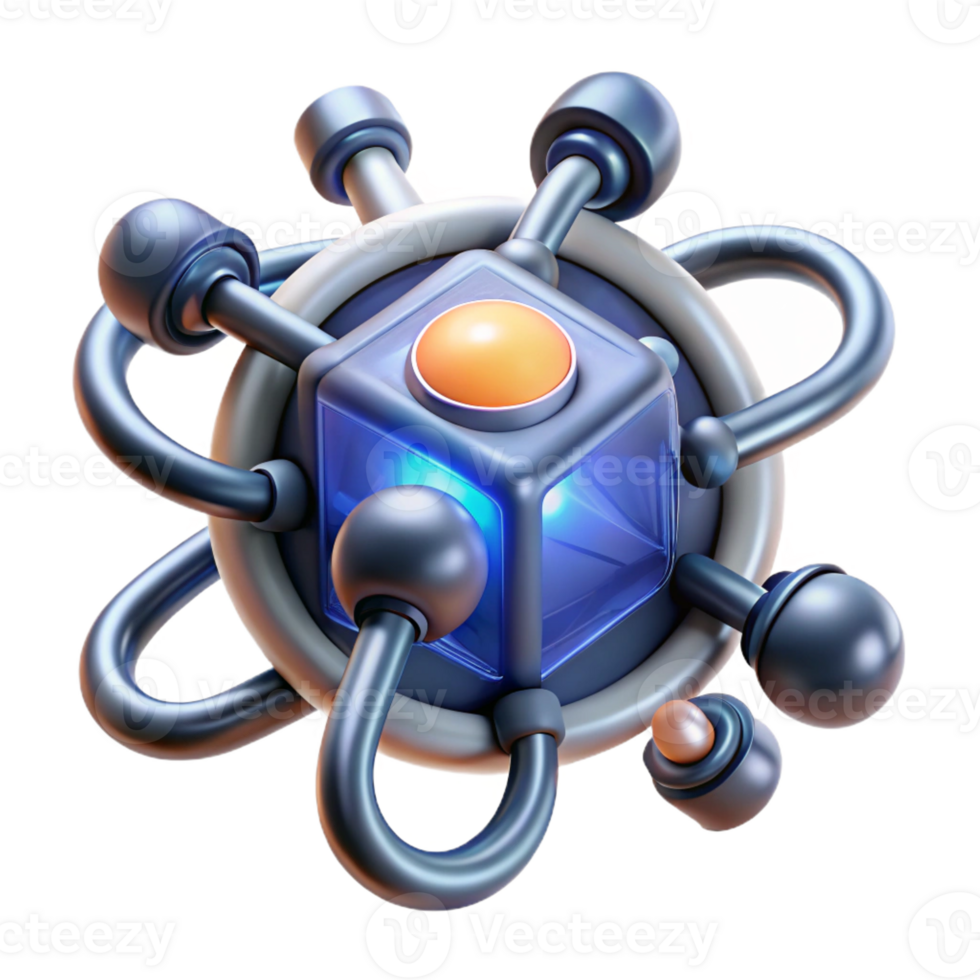 magnificent memorable High-tech energy cell with glowing core and intricate connectors with Transparent Background png