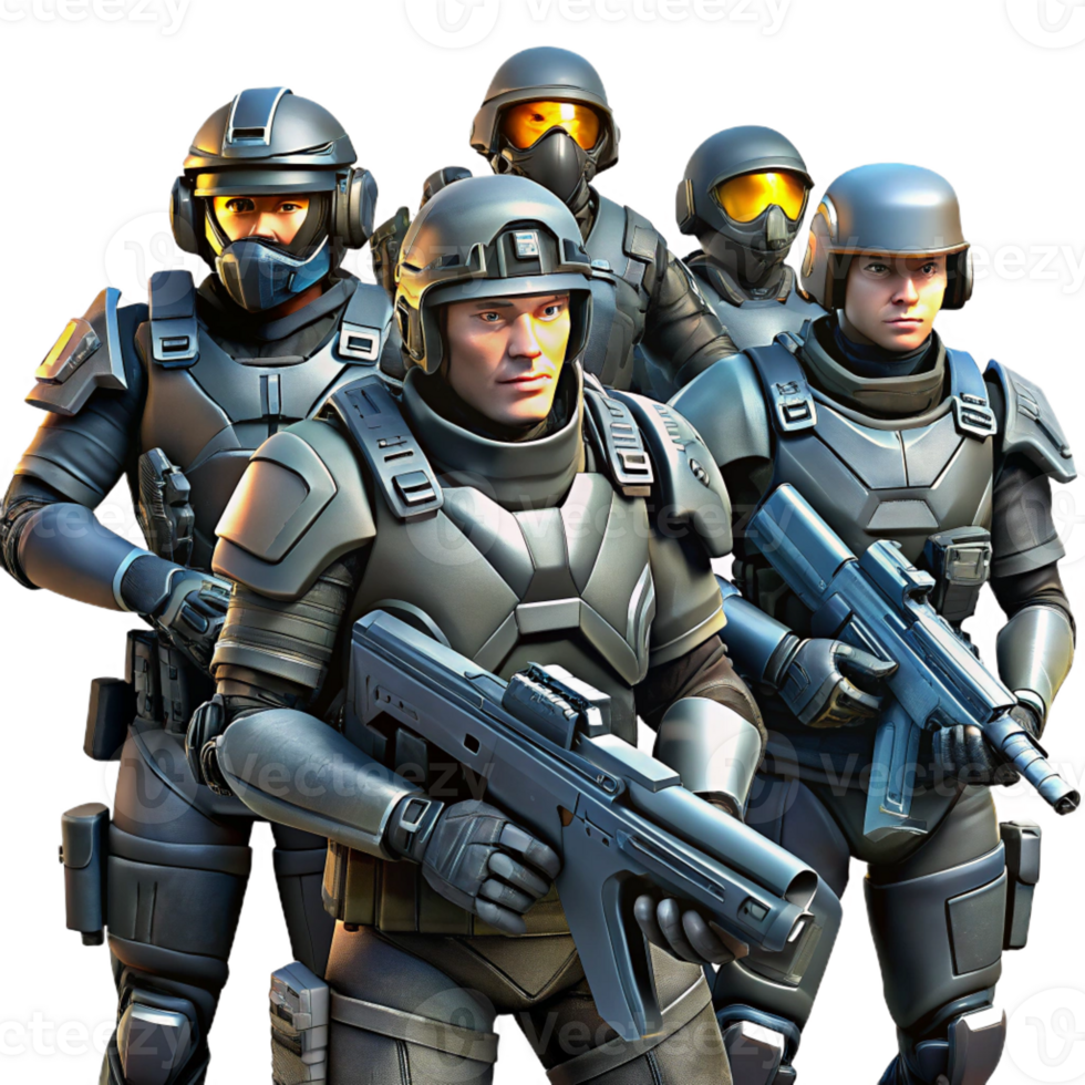 magnificent minimalist A Group of Futuristic Soldiers with detailed png