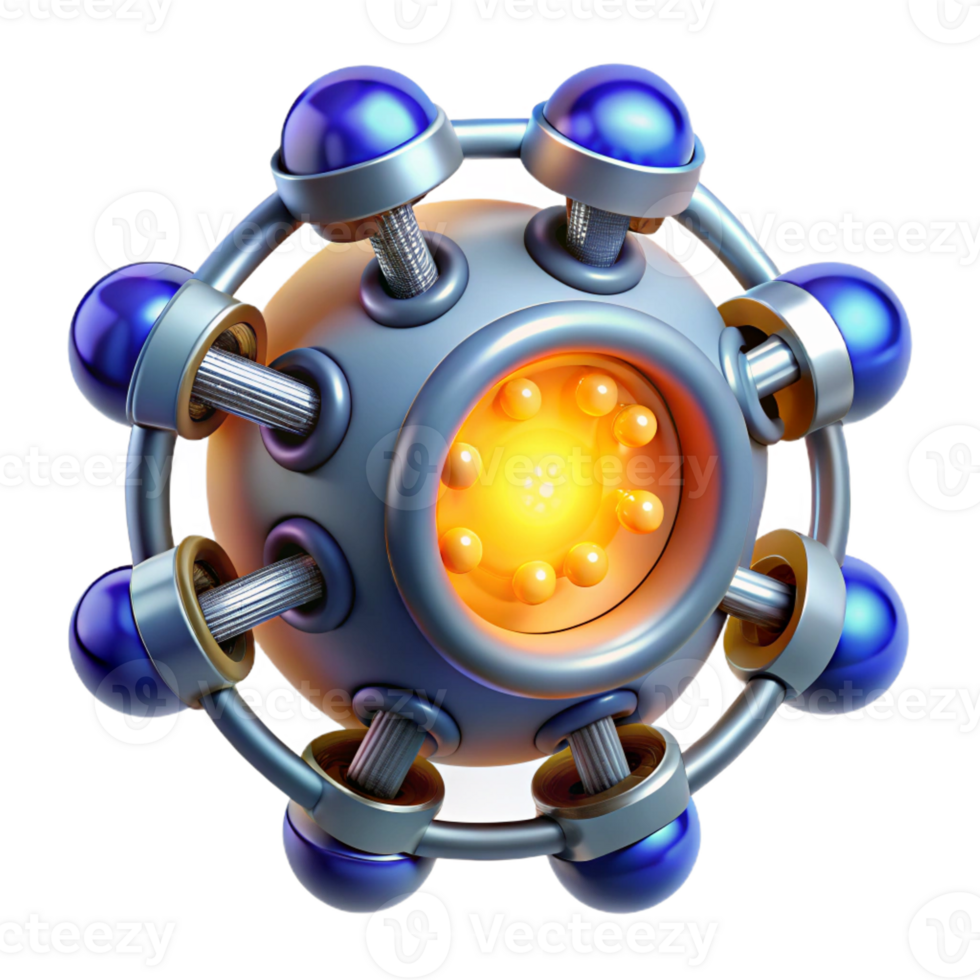 intense vibrant High-tech energy cell with glowing core and intricate connectors with Transparent Background detailed png