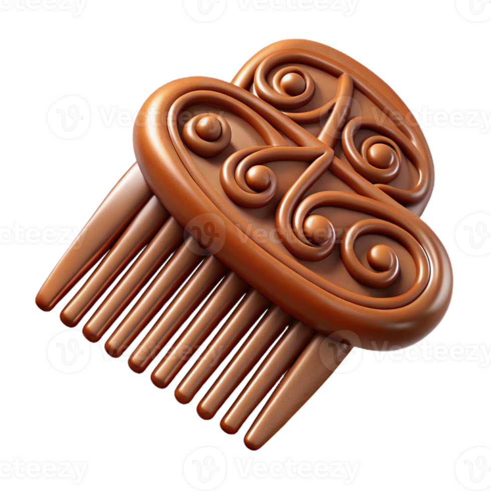 extraordinary dramatic retro Ultra-detailed, photorealistic, isolated cutout of a tribal woman's carved wooden comb with Transparent Background exclusive png
