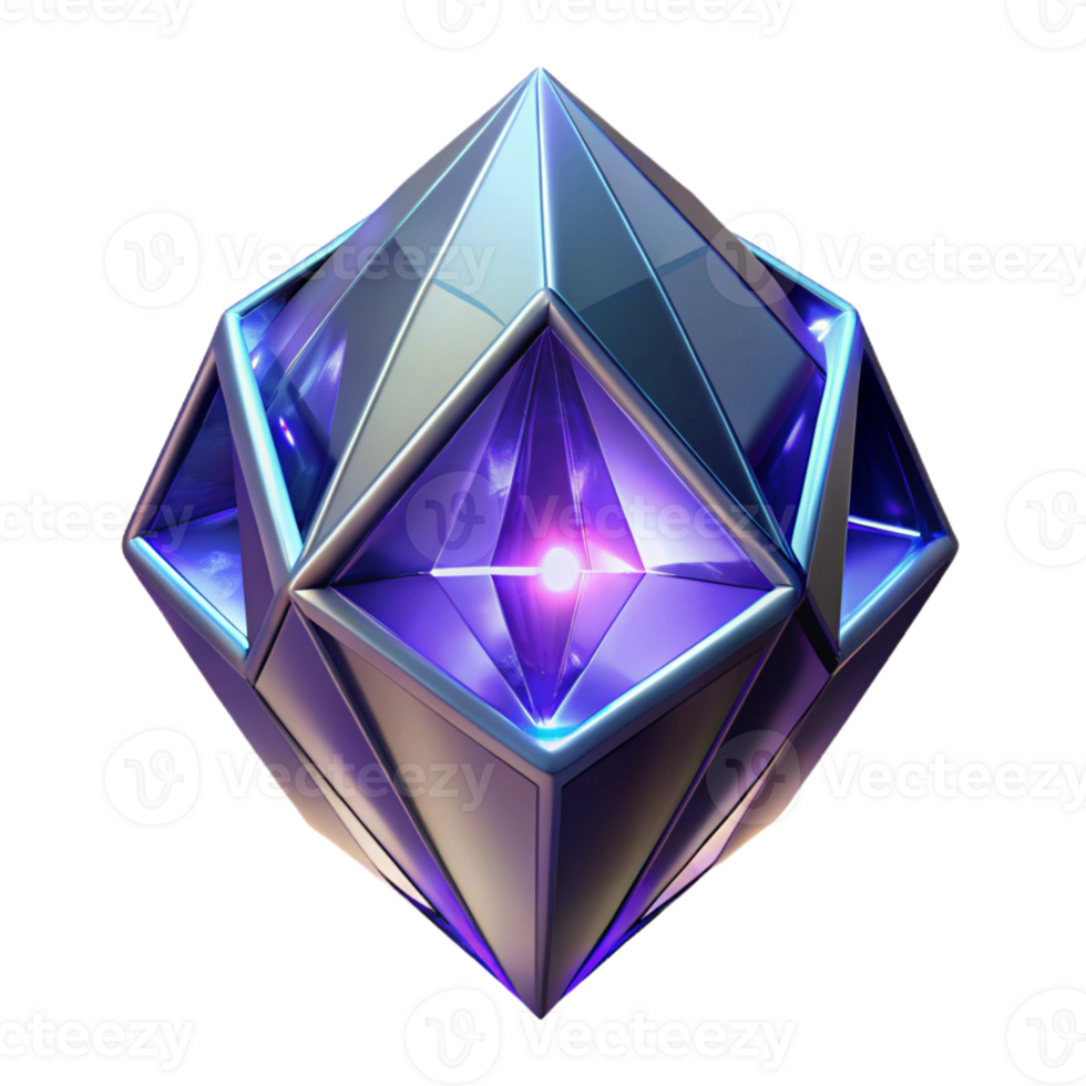 spectacular vintage Alien crystal with intricate facets and glowing inner light with Transparent Background genuine png