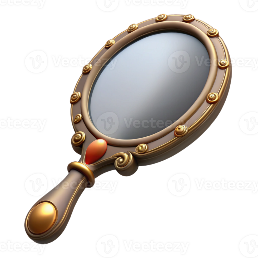 mysterious fascinating Ultra-detailed, isolated cutout of a vintage hand mirror with an ornate frame with Transparent Background gallery standard png