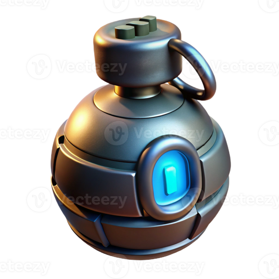vibrant exemplary Futuristic grenade with glowing core and digital countdown timer with Transparent Background png
