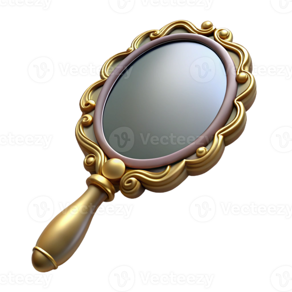 notable futuristic Ultra-detailed, isolated cutout of a vintage hand mirror with an ornate frame with Transparent Background elite png