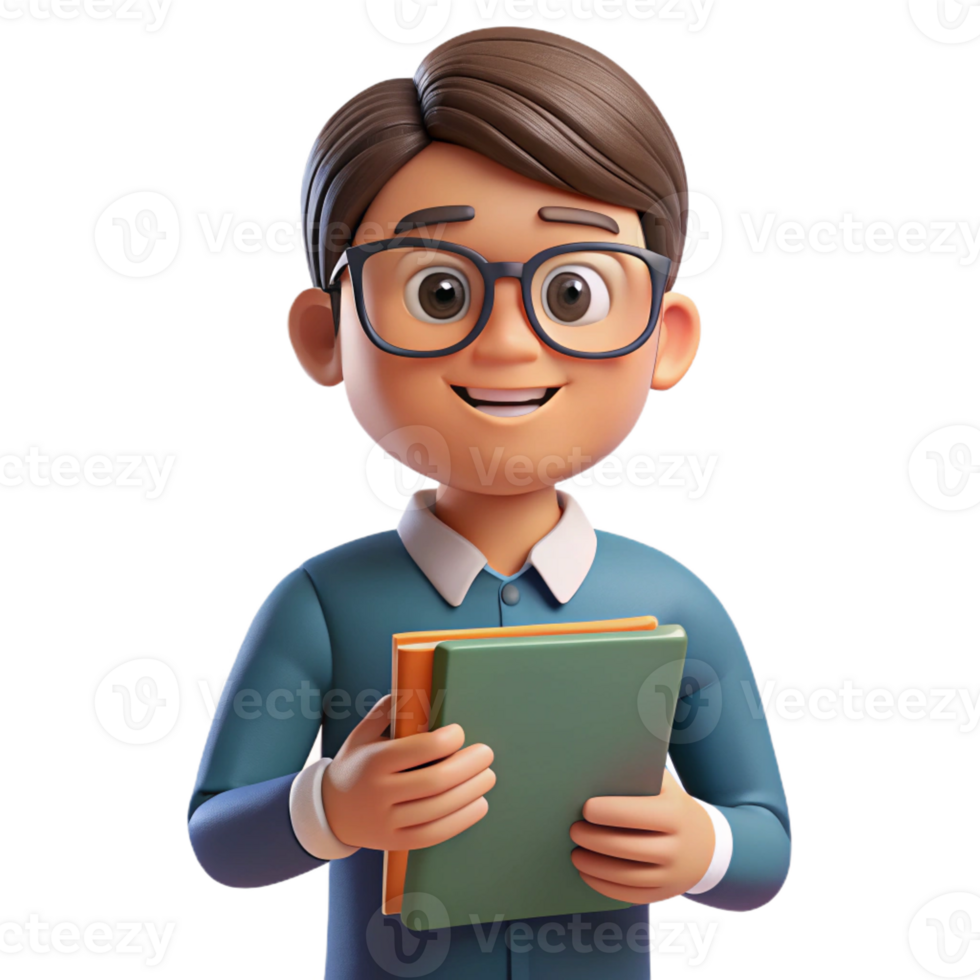 gorgeous avant-garde Nerd with glasses, holding book, with Transparent Background exclusive png