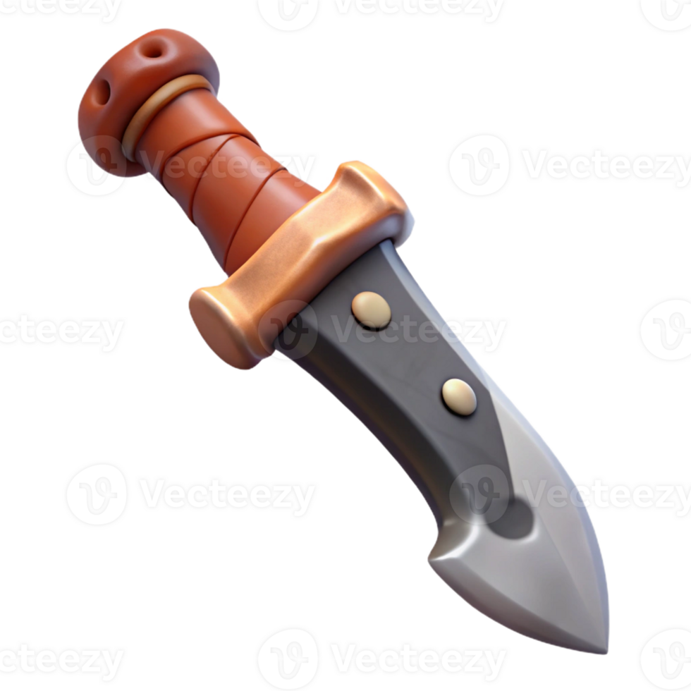 dynamic striking Isolated cutout, concept art style, tribal hunting knife, obsidian blade, bone handle with Transparent Background luxury png