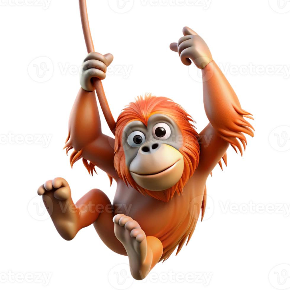 vibrant vintage A Playful Orangutan Swinging Through the original png