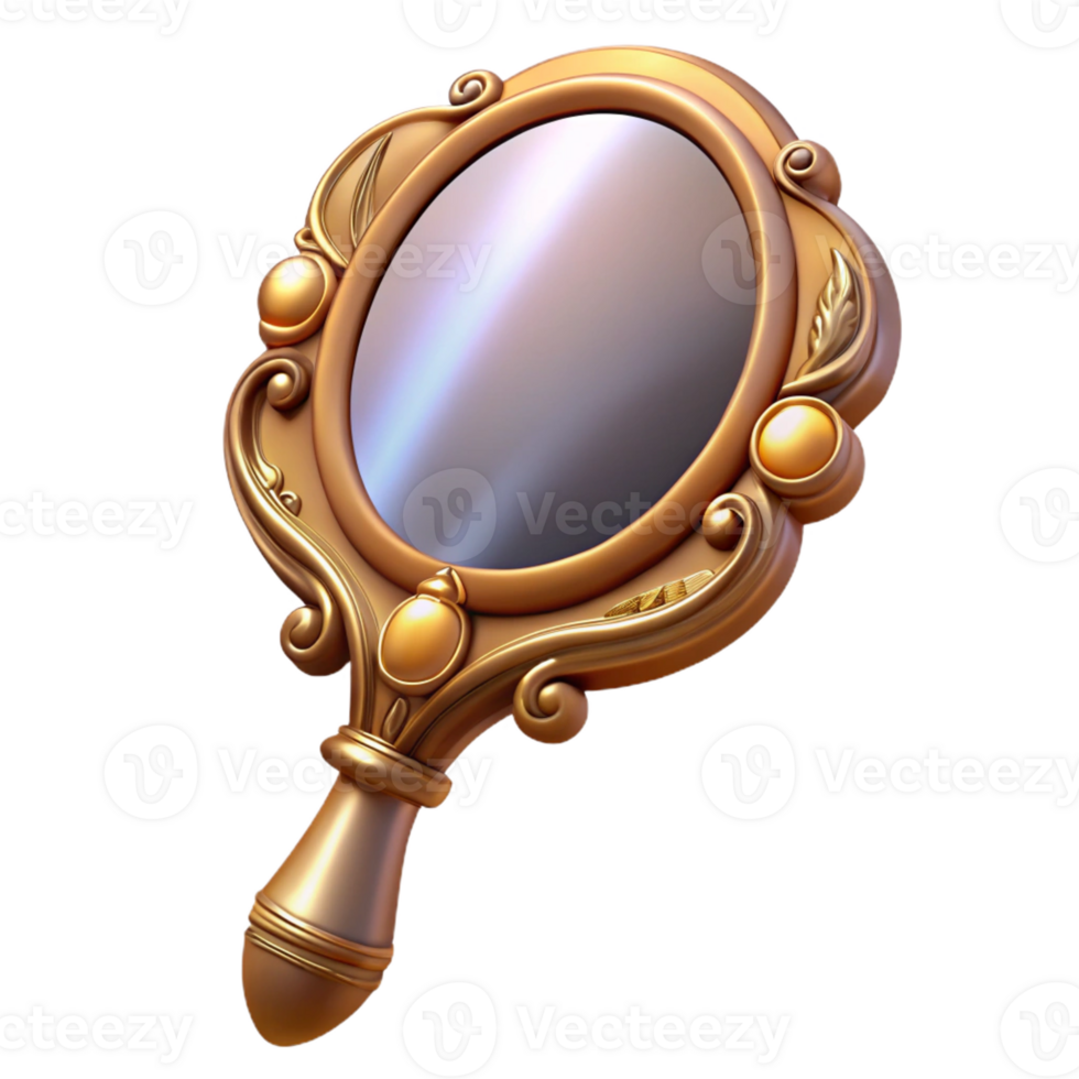 harmonious dramatic Ultra-detailed, isolated cutout of a vintage hand mirror with an ornate frame with Transparent Background precision png