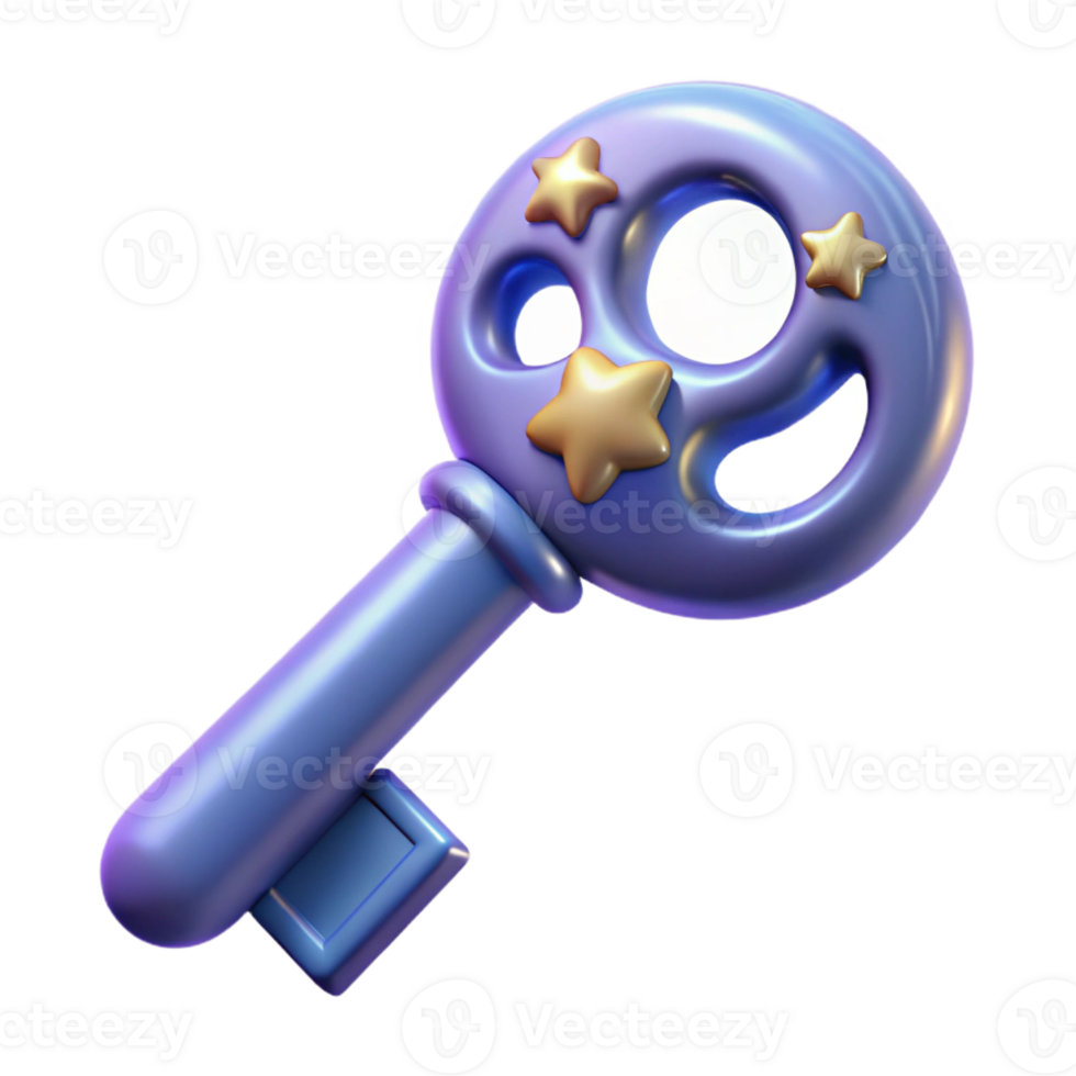 melancholic elegant Photorealistic, hyper-specific professional render, isolated cutout of a single, cosmic key, intricately carved with celestial symbols with Transparent Background high quality png