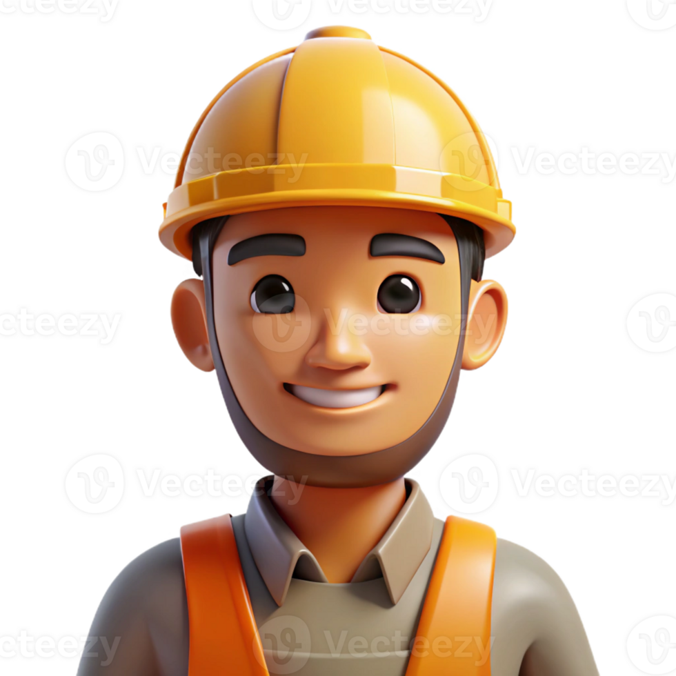 memorable art deco Construction worker with hard hat, with Transparent Background high quality png