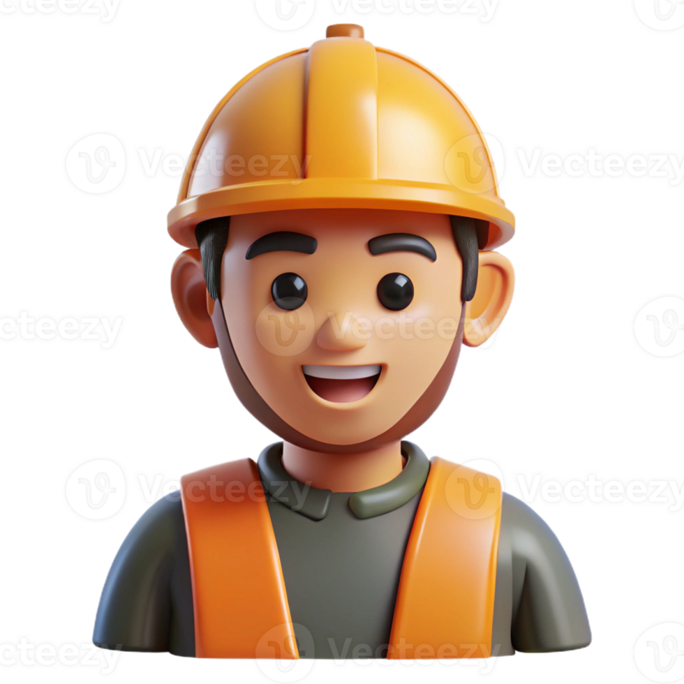 bold striking Construction worker with hard hat, with Transparent Background expertly shot png