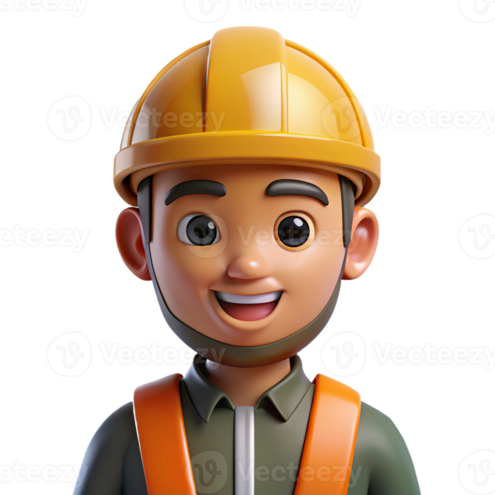 captivating bohemian Construction worker with hard hat, with Transparent Background handcrafted png