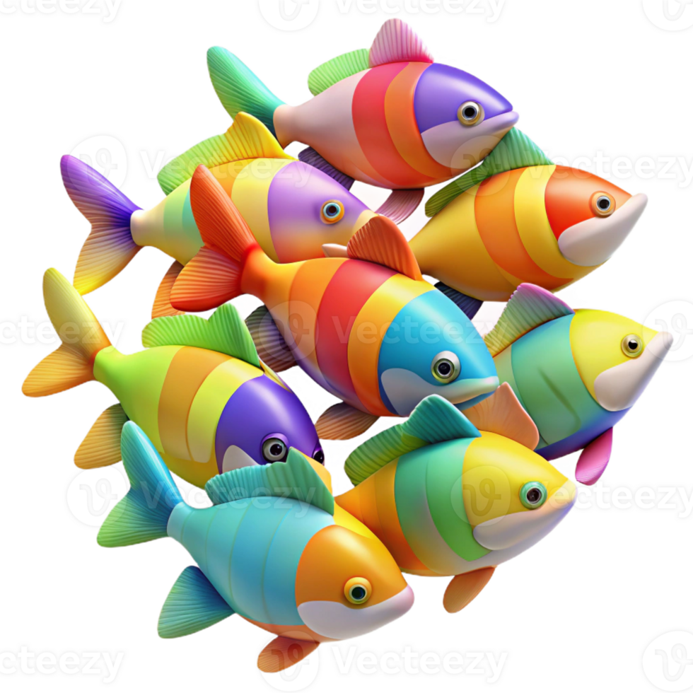 beautiful modern A School of Colorful Fish Swimming in a authentic png
