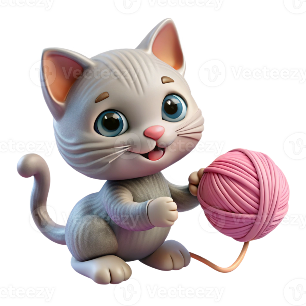 wonderful modern Kitten Playing with Yarn 4K png