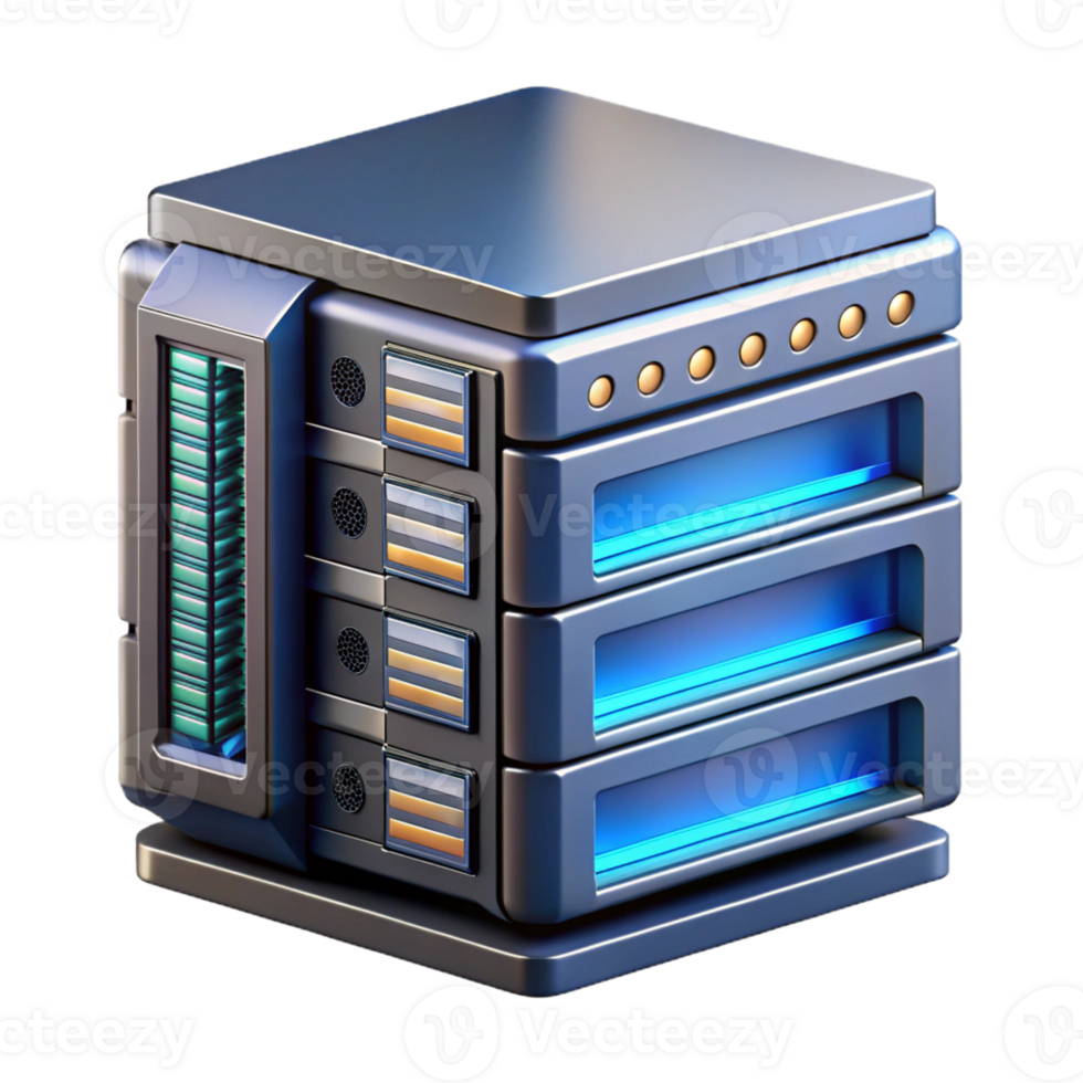gorgeous inspired Hyper-specific, isolated cutout of a single futuristic server rack with blinking lights, professional render, ultra-detailed, with Transparent Background png