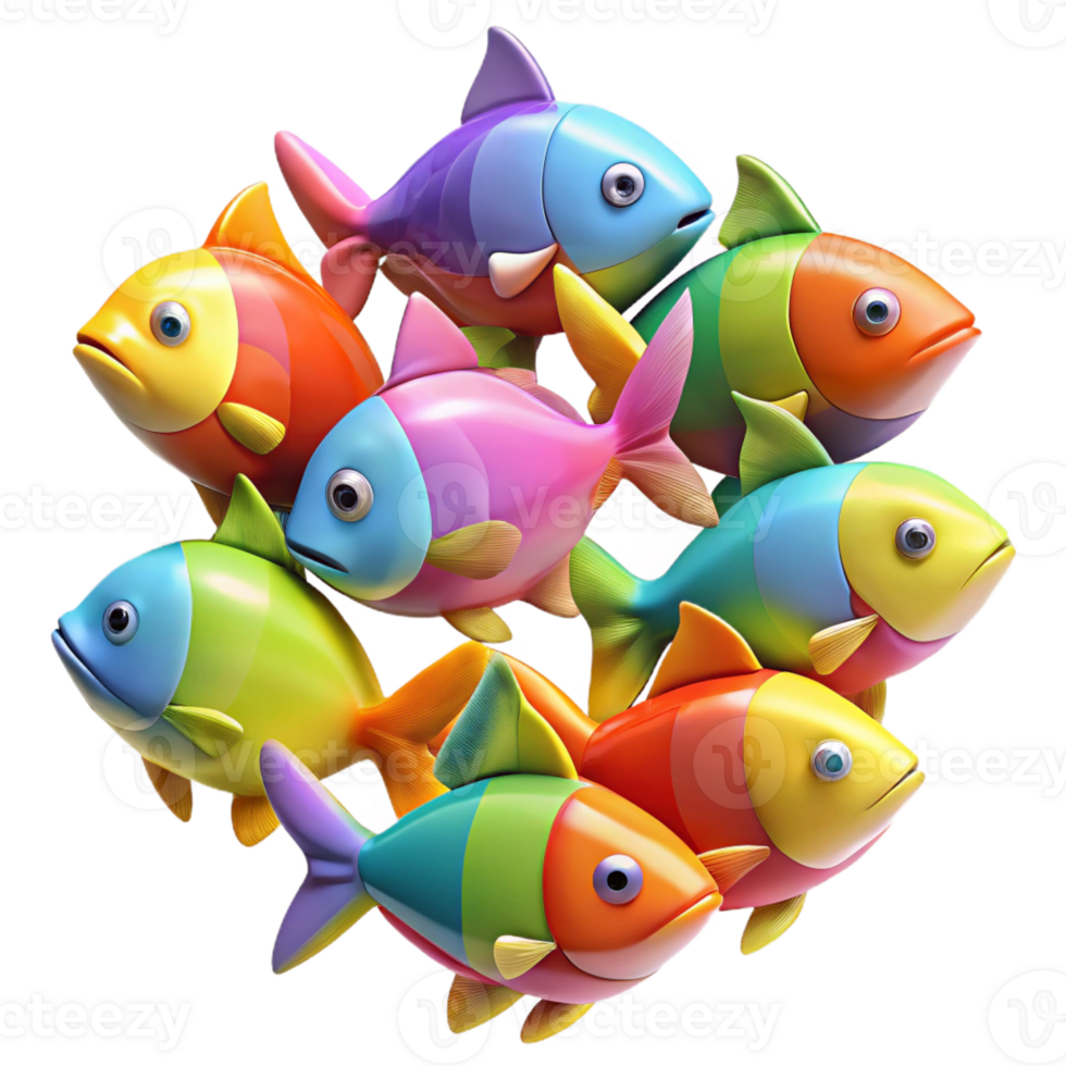 dramatic classic Colorful Fish School in detailed png