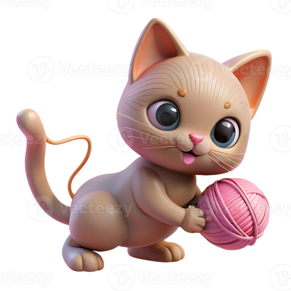 serene traditional Kitten Playing with Yarn 4K png