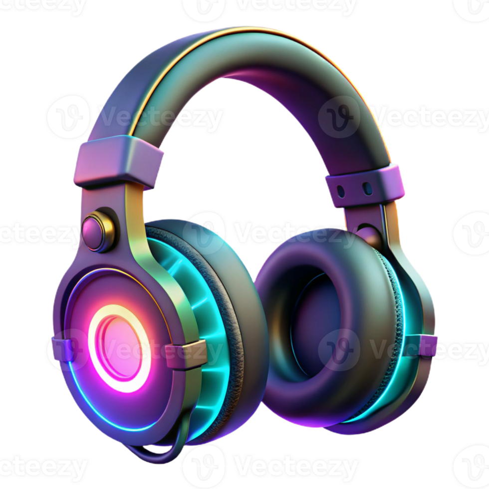 unforgettable tropical Cyberpunk headphones with glowing neon accents and intricate design with Transparent Background impeccable png