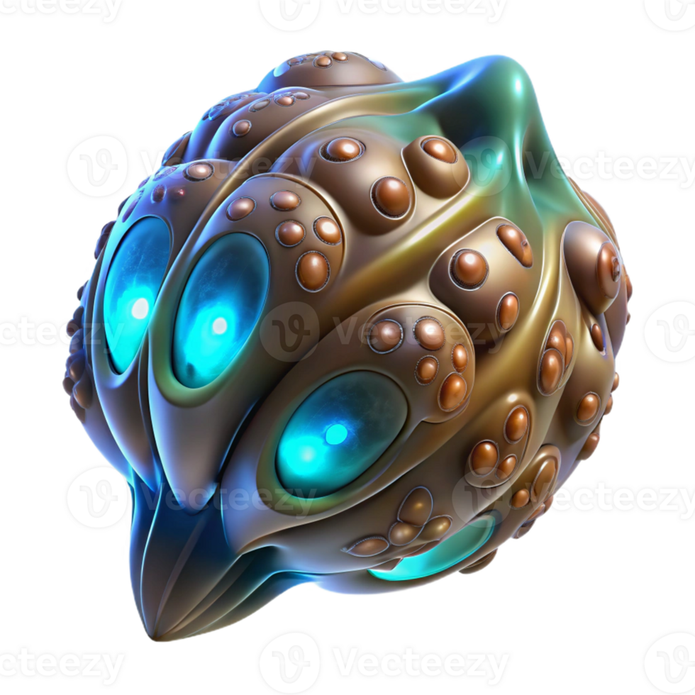 picturesque whimsical retro Alien seed pod with bioluminescent patterns and intricate details with Transparent Background fine detail png