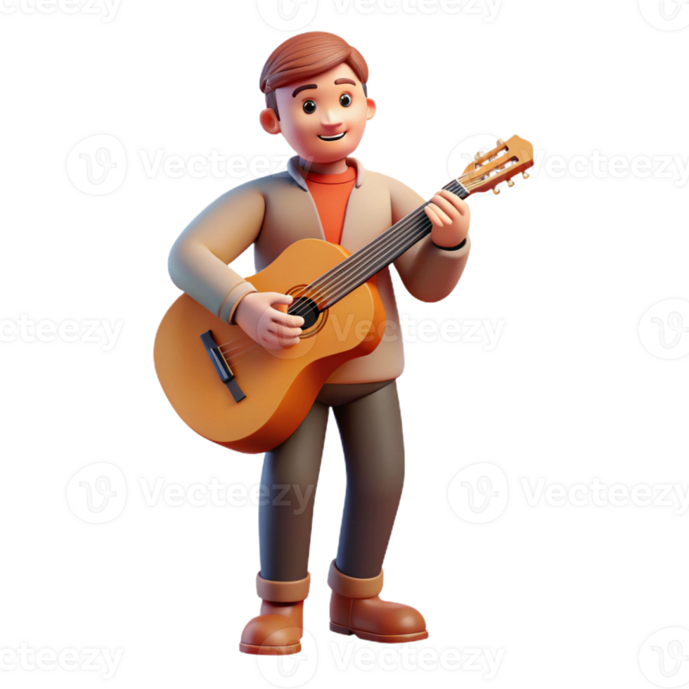 unforgettable bohemian Musician with guitar, playing music, with Transparent Background sharp png